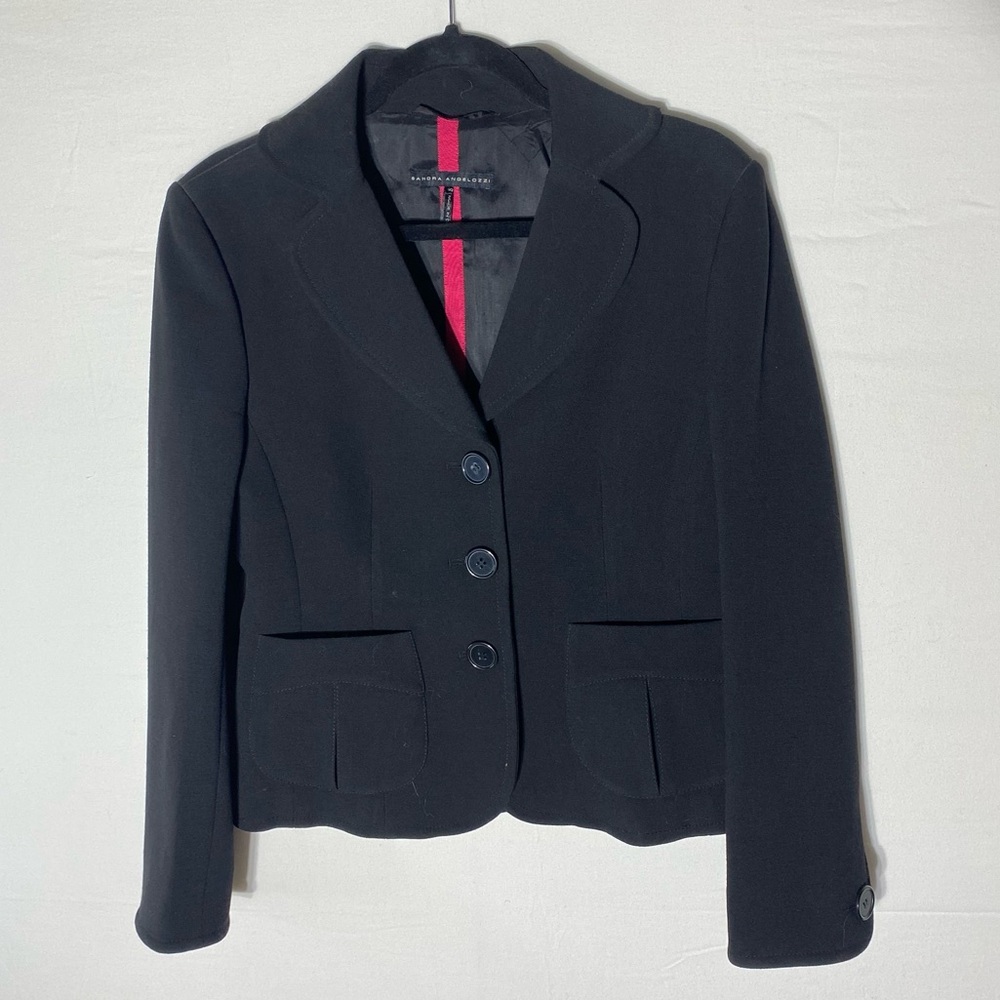 Sandra Angelozzi Black Three Button Blazer 10 Corporate Goth Office Siren